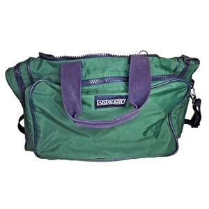Lands' End Square Duffle Bag 20" Long Overnight USA Blue Green Nylon Old Nice KK